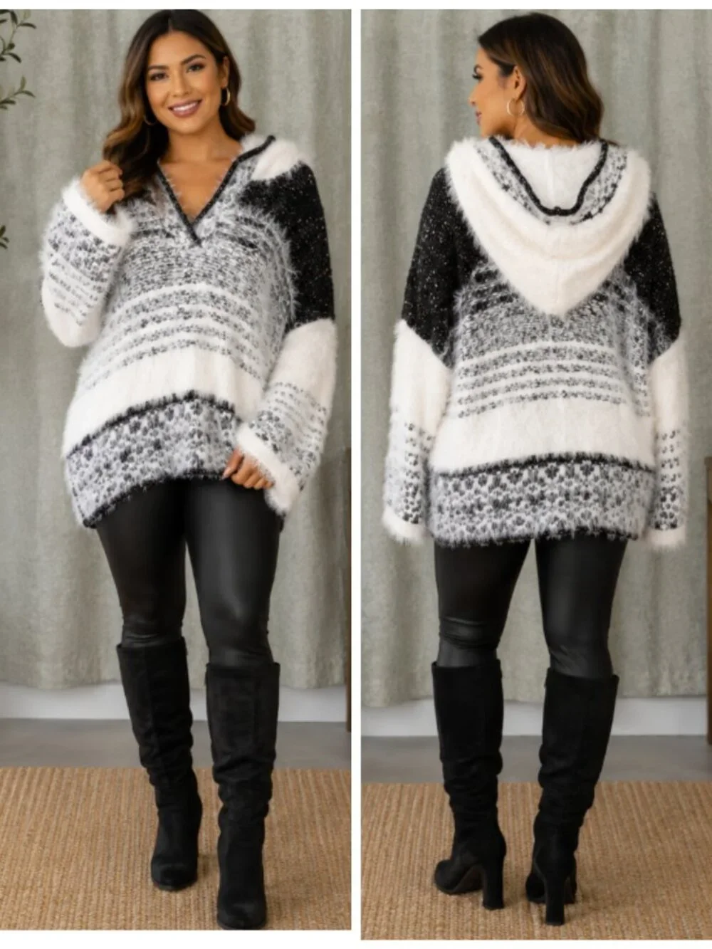 Pilcro Anthropologie Eyelash Hooded Sweater Large Textured Fuzzy Knit Cozy Top